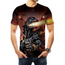 Popular King of the Monster Cool 3D Fire Animal Print Short Sleeve Tee