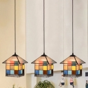 Multi-Color House Pendant Lamp 3 Light Tiffany Antique Style Glass Hanging Light for Kitchen