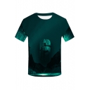Cool Simple Number 6 3D Pattern Round Neck Short Sleeve Green T-Shirt