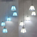 Kid Bedroom Conical Pendant Light Glass 5 Lights Tiffany Rustic Blue/White Ceiling Pendant