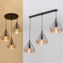 BAYCHEER Industrial Diamond Wire Frame Pendant Light Manila Rope 3 Heads Black Ceiling Pendant for Dining Table