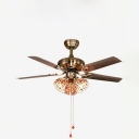 Restaurant Floral Semi Flush Mount Light Metal 3 Heads Pull Chain/Remote Control/Wall Control Rustic Ceiling Fan
