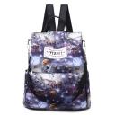 Fashion Galaxy Planet Printed Letter Patchwork Large Capacity Purple Oxford Cloth Travel Bag College Backpack 32*14*32 CM