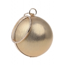 Designer Solid Color Ball Shape Rhinestone Embellishment Metal Ring Handle Round Clutch Bag 12*26 CM