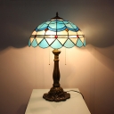 Mediterranean Style Bowl Table Light Stained Glass Two Lights Blue Table Lamp for Living Room