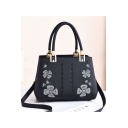 Women's Glamorous Floral Embroidery Pattern PU Leather Satchel Handbag 27*13*19 CM