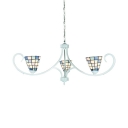 Tiffany Style Nautical Cone Hanging Light 3 Lights Glass Chandelier in Blue for Bathroom