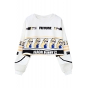 Letter FUTURE Comic Girl Printed Round Neck Long Sleeve Cropped Sweatshirt