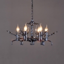 Industrial Candle Shape Chandelier 6 Lights Metal Pendant Lamp for Dining Room Restaurant