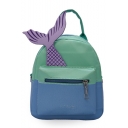 Creative Fish Tail Patchwork Green and Blue Colorblock Shoulder Bag Backpack for Girls 20*17*9 CM