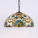 Stained Glass Bowl Shade Pendant Light Study Room 1 Light Tiffany Style Vintage Ceiling Light