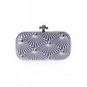 Trendy Color Block Geometric Lines Pattern Black and White Evening Clutch Bag 19*10*5.5 CM