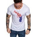 Trendy Star Stripe Flag Gun Pattern Basic Round Neck Short Sleeve Slim T-Shirt