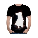 Summer Creative Love Space 3D Figure Pattern Short Sleeve Black T-Shirt