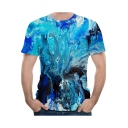 Soul of The Sea 3D Creative Pattern Round Neck Short Sleeve Blue T-Shirt