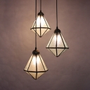 Glass Geometric Pendant Light 3 Lights Tiffany Style Hanging Lamp in Aged Brass for Foyer