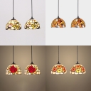 Stained Glass Pendant Light with Flower/Leaf/Rose 2 Lights Rustic Style Hang Light for Foyer