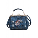 National Style Elephant Pattern Rivet Rhinestone Embellishment Shoulder Satchel Handbag 23*20*11 CM