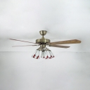 Vintage Cone LED Semi Flush Ceiling Light 3 Lights 52 Inch Ceiling Fan with Pull Chain for Hotel