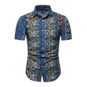 Summer Popular Tropical Printed Short Sleeve Button Up Slim Fitted Shirt for Men