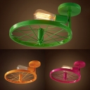 Green/Pink/Yellow Wheel Ceiling Lamp 1 Light Industrial Metal Semi Ceiling Mount Light for Restaurant
