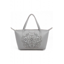 Fashion Hollow-out Floral Pattern Solid Color PU Leather Shoulder Tote Bag 23*11*16 CM
