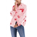 Vintage Newspaper Pattern Long Sleeve Casual Loose Button Down Shirt