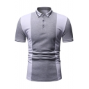 Summer New Fashion Colorblock Rib Collar Short Sleeve Slim Fit Polo for Men