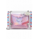 New Trendy Letter Stripe Printed Rivet Embellishment Transparent Crossbody Bag 20*9*15 CM