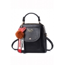 Fashion Letter Printed Plush Ball Ribbon Embellishment Portable Shoulder Bag Backpack 22*11*20 CM
