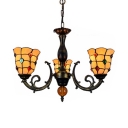 Glass Bell Shade Chandelier with Colorful Jewelry Bedroom 3 Lights Vintage Style Hanging Light in Beige