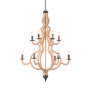 Metal Rope Gourd Chandelier with Candle 12 Lights Rustic Style Hanging Lamp in Beige for Shop
