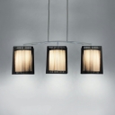 Black Rectangle Pendant Light 3 Lights Traditional Fabric Island Lamp for Living Room