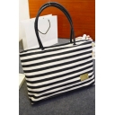 Popular Color Block Stripe Pattern Portable Weaving Canvas Shoulder Tote Bag 35*10*24 CM