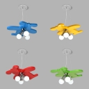 Cartoon Open Bulb Pendant Light with Airplane Metal 3 Lights Chandelier for Classroom
