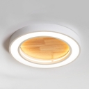 Wood Round LED Flush Mount Light Simple Style Candy Colored Ceiling Lamp in Warm White/White for Restaurant