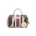 Fashion Classic Printed Stripe Patched Large Capacity PU Leather Satchels Shoulder Bag