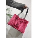 Stylish Solid Color Large Capacity Plush Shoulder Tote Bag for Women 45*18*14 CM
