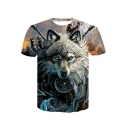 New Stylish Cool Tribal Wolf Pattern 3D Print Round Neck Short Sleeve T-Shirt
