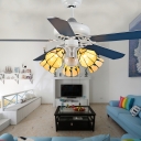 Cone Dining Room LED Ceiling Fan Stainless Steel 5 Heads Tiffany Semi Flush Mount Light