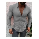 Men's Hot Popular Simple Solid Color Long Sleeve Slim Fitted Casual Button Shirt