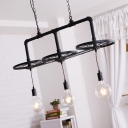 Metal Wheel Pendant Light Dining Room 3 Lights Industrial Suspension Light in Black