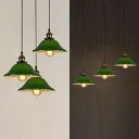 Vintage Style Bell Shade Pendant Light Glass 3 Lights Green Hanging Lamp with Linear/Round Canopy for Bedroom