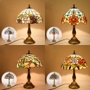 Plant Living Room Table Lamp Stained Glass One Light Rustic Tiffany Desk Light with Plug-In Cord