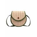 Summer Fashion Contrast Edge Button Embellishment Straw Crossbody Beach Bag 18*6*19 CM