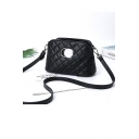 Fashion Diamond Quilted Ring Embellishment Black Crossbody Messenger Bag 21*10*13 CM