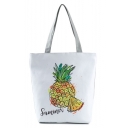 Cute Cartoon Pineapple Letter Printed White Shoulder Bag 27*11*38 CM
