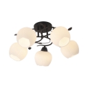 American Rustic White Semi Flush Light with Melon Shade 5 Lights Frosted Glass Ceiling Light with Leaf for Home