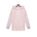 Girls Fashion Colorblock Patched Long Sleeve Pink Loose Relaxed Hoodie