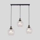 Industrial Globe Shade Pendant Light 3 Lights Clear Glass Hanging Lamp in Black for Dining Room